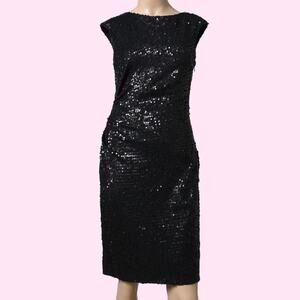 DAVID MEISTER Black Sequin Sleeveless Midi Dress